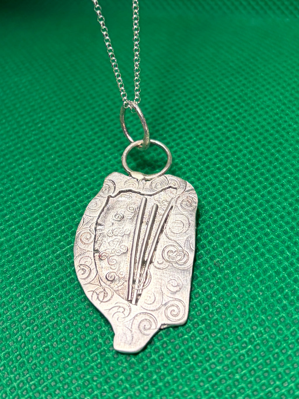 Handmade sterling silver Irish harp pendant on an 18 inch necklace