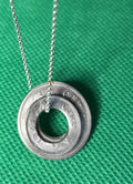 Handmade double coin pendant on an 18 inch necklace