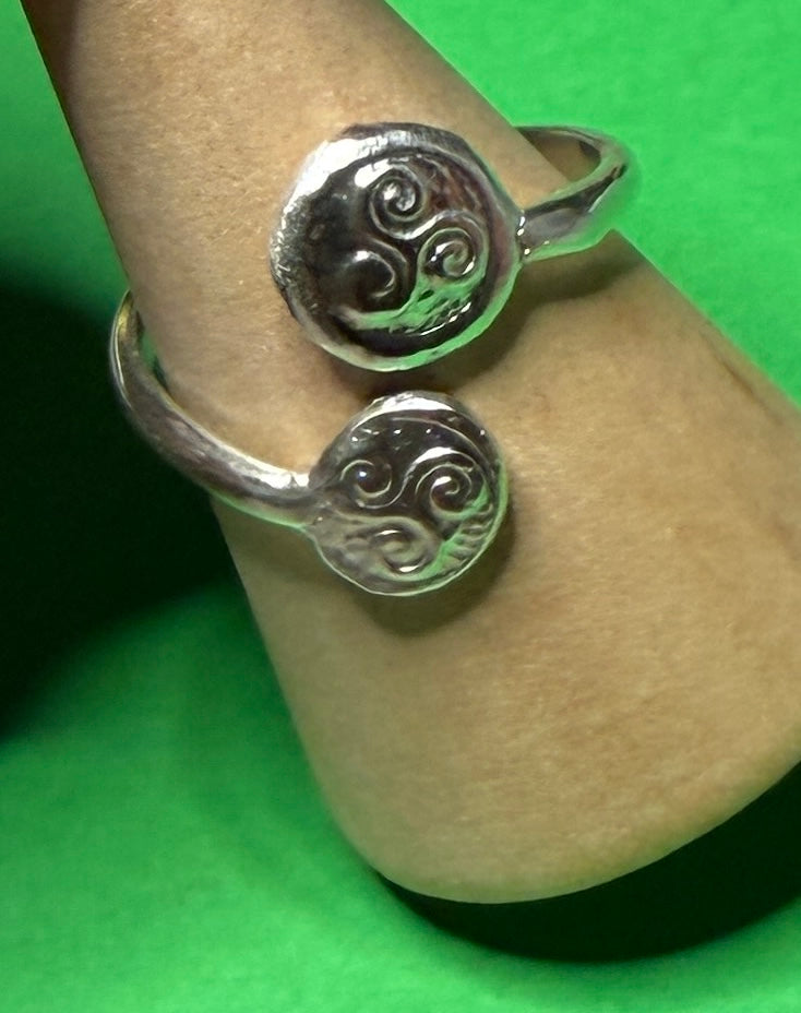 Handmade sterling silver Celtic Triskele adjustable ring