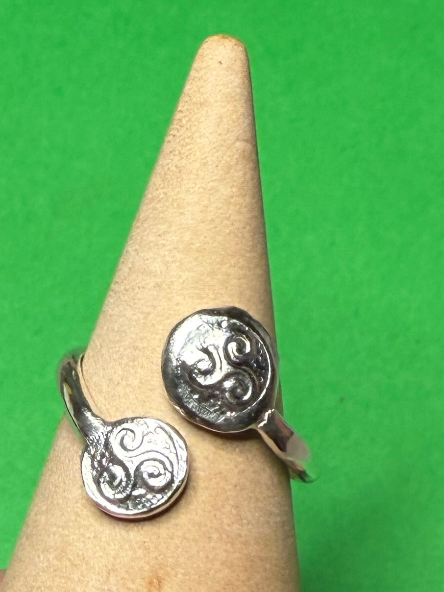 Handmade sterling silver Celtic Triskele adjustable ring