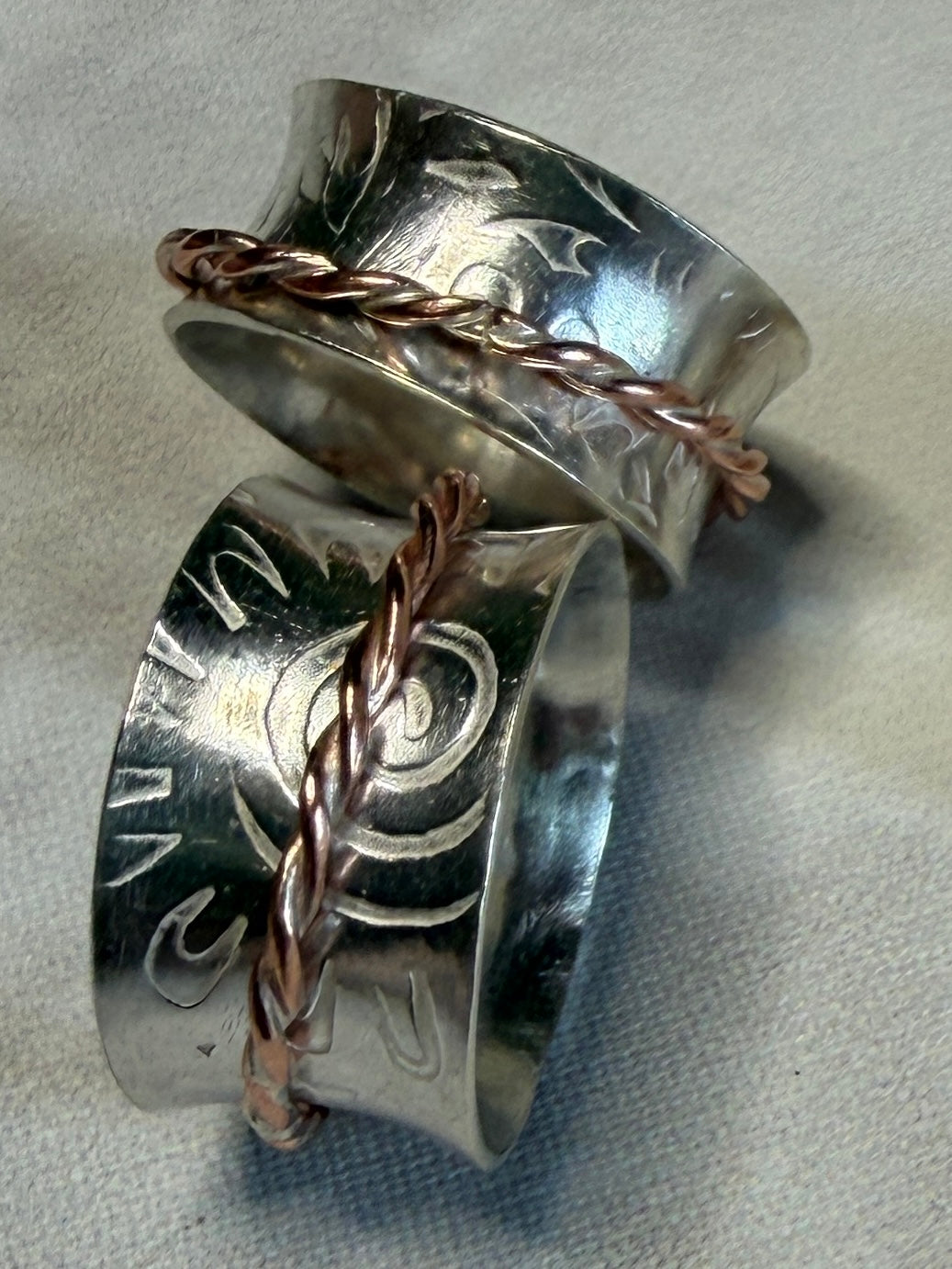 Sterling silver and copper spinner fidget anxiety ring. Small sizes for children available