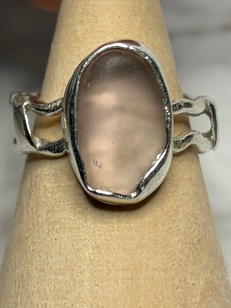 Handmade sterling silver wave ring with sea glass. Size L
