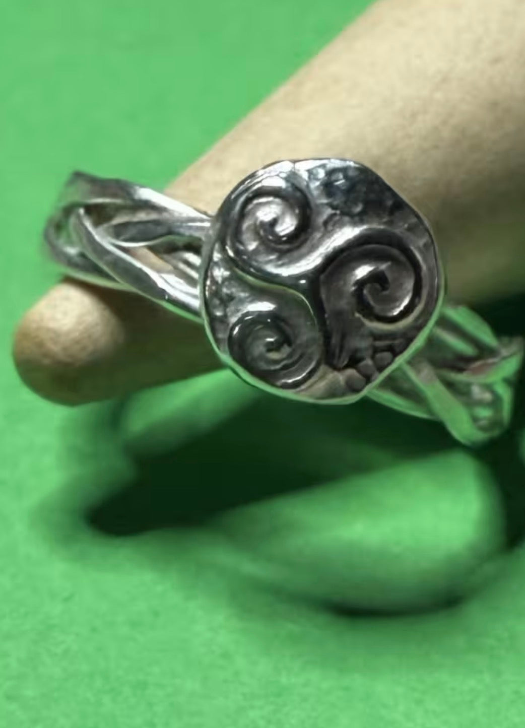 Hand made silver Celtic twist with triskele ring. Size L