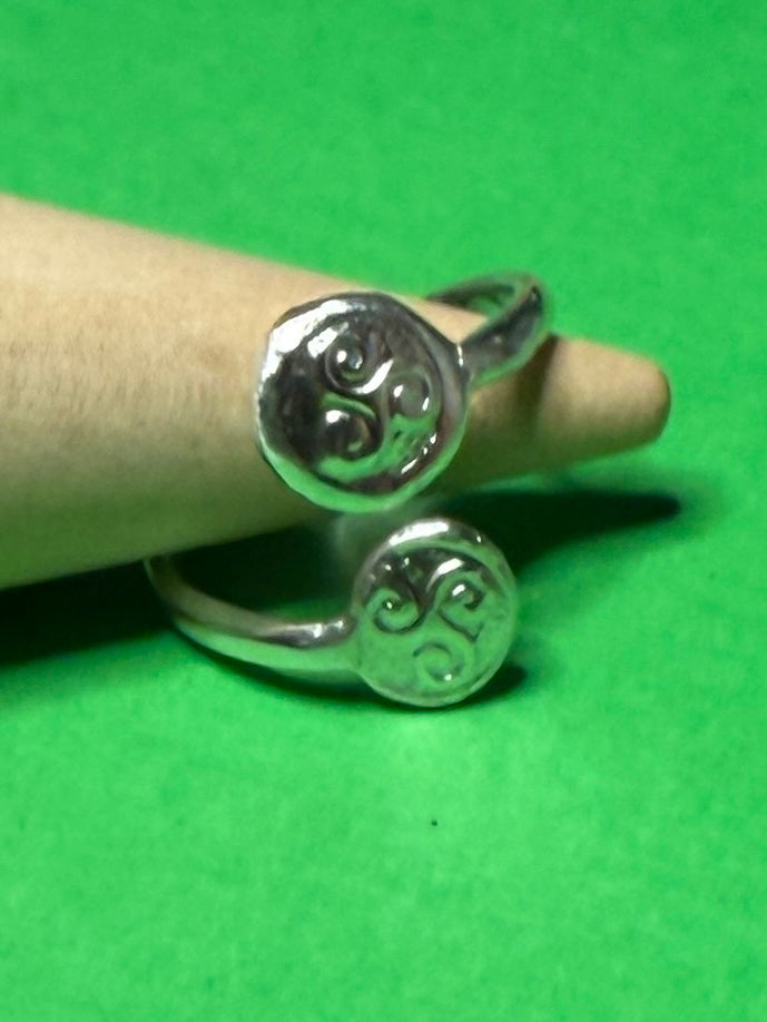 Handmade sterling silver Celtic Triskele adjustable ring
