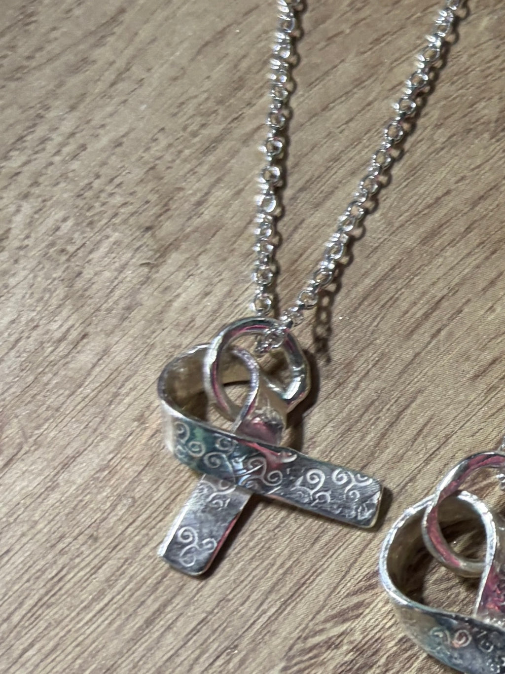 Handmade Sterling Silver Awareness Ribbon Pendant with a 20inch chain