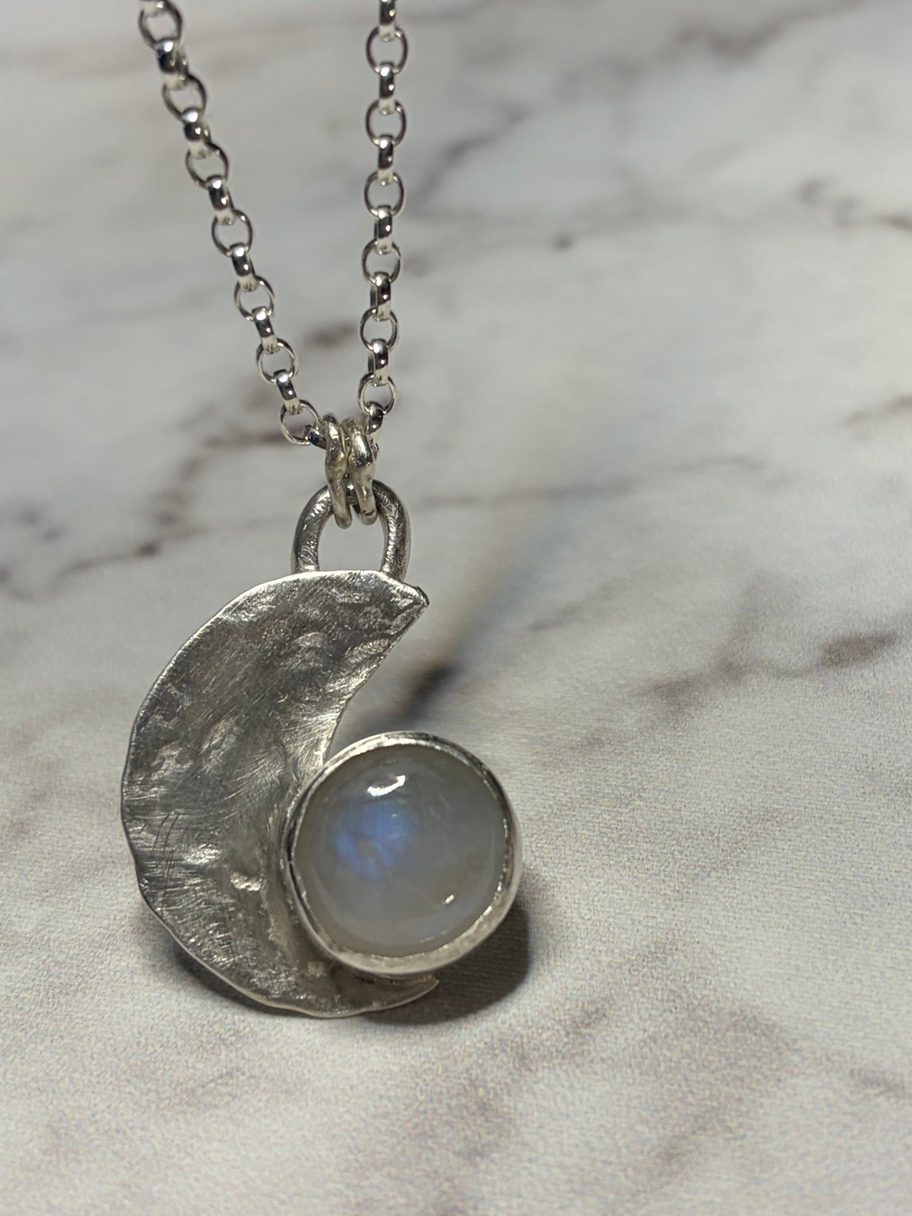 Handmade sterling silver moonstone pendant. 18 or 20 inch chain.