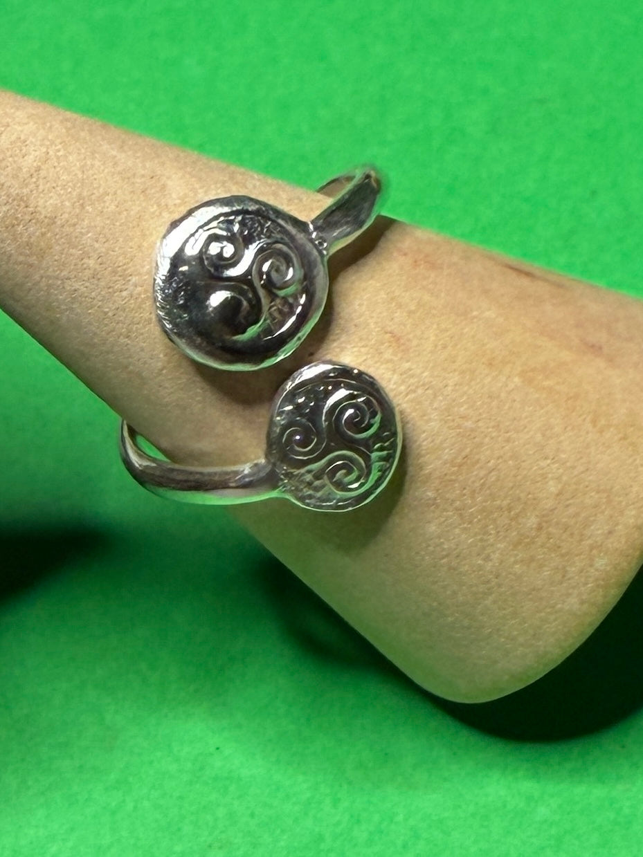 Handmade sterling silver Celtic Triskele adjustable ring