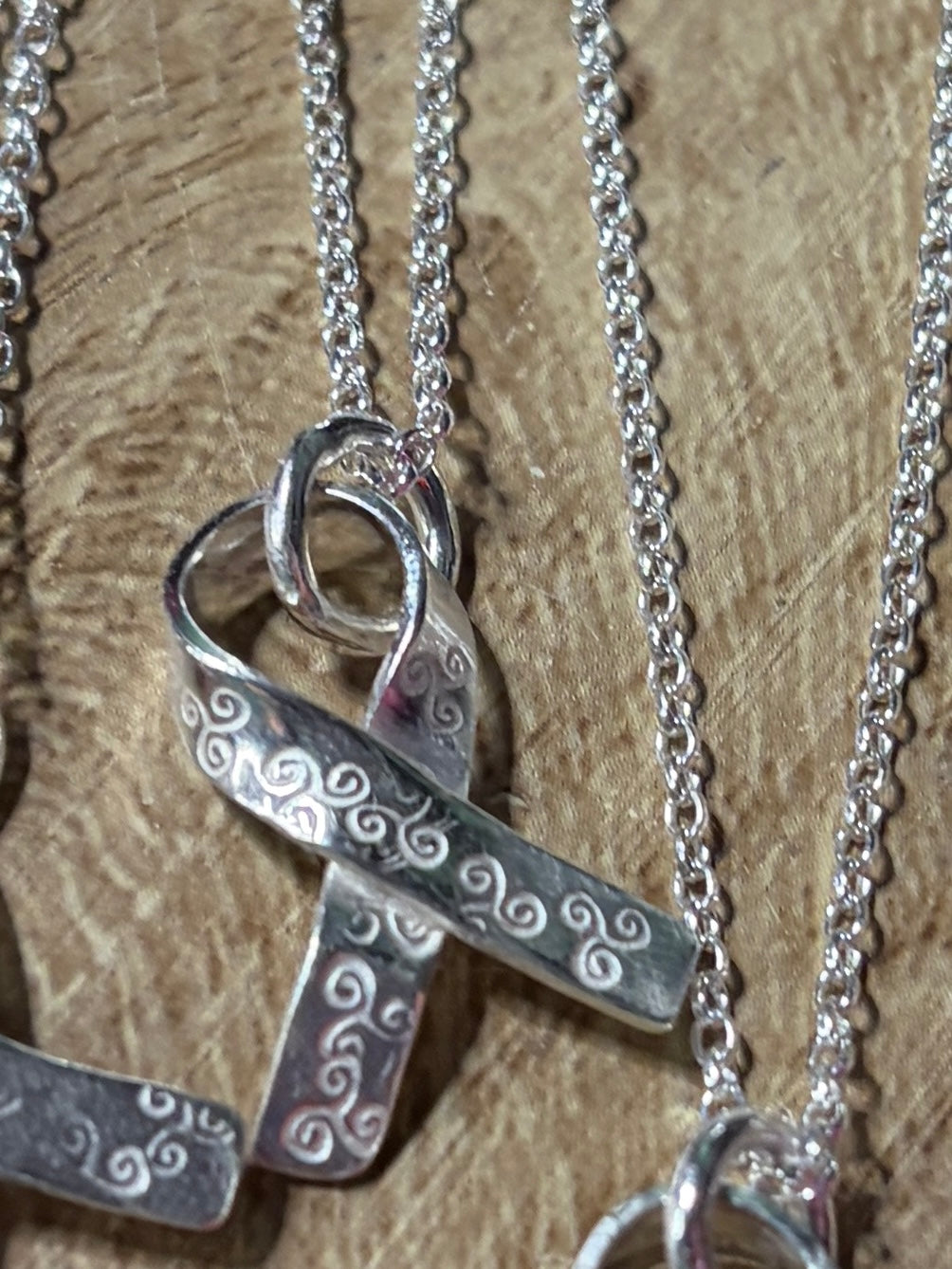 Handmade Sterling Silver Awareness Ribbon Pendant with a 20inch chain