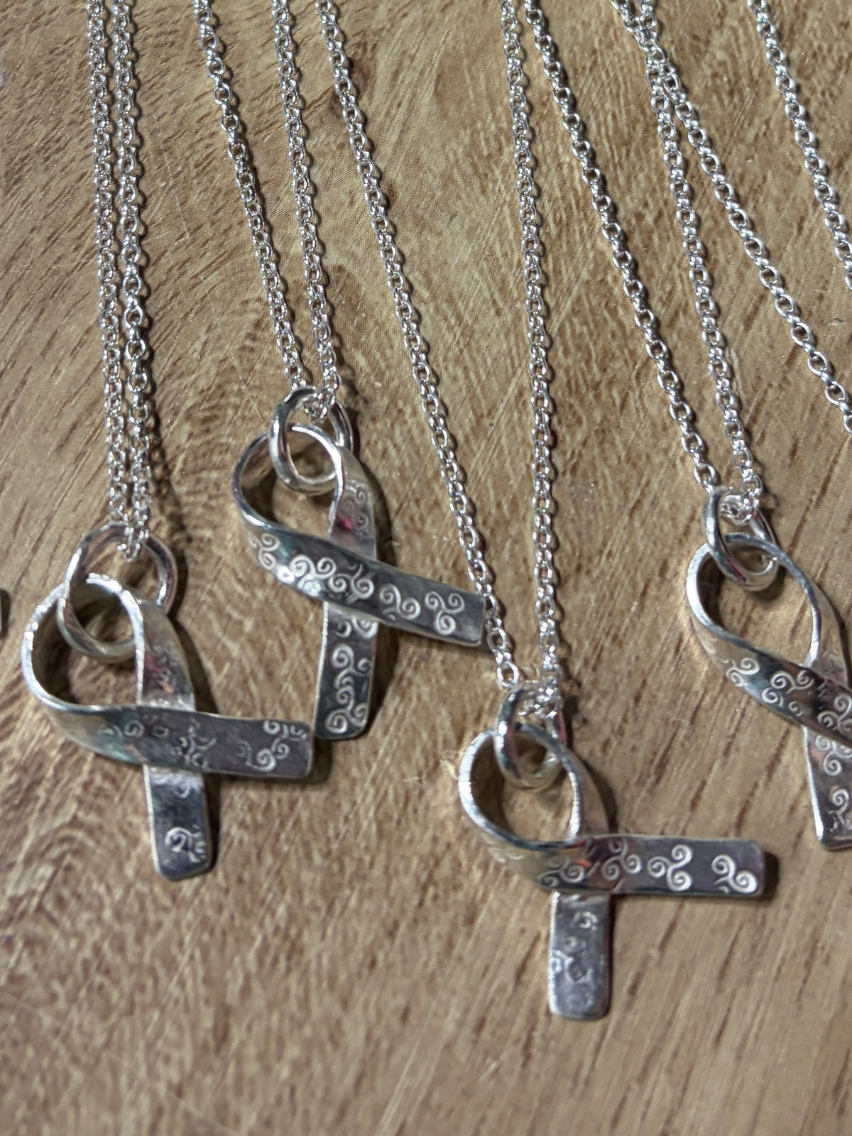 Handmade Sterling Silver Awareness Ribbon Pendant with a 20inch chain