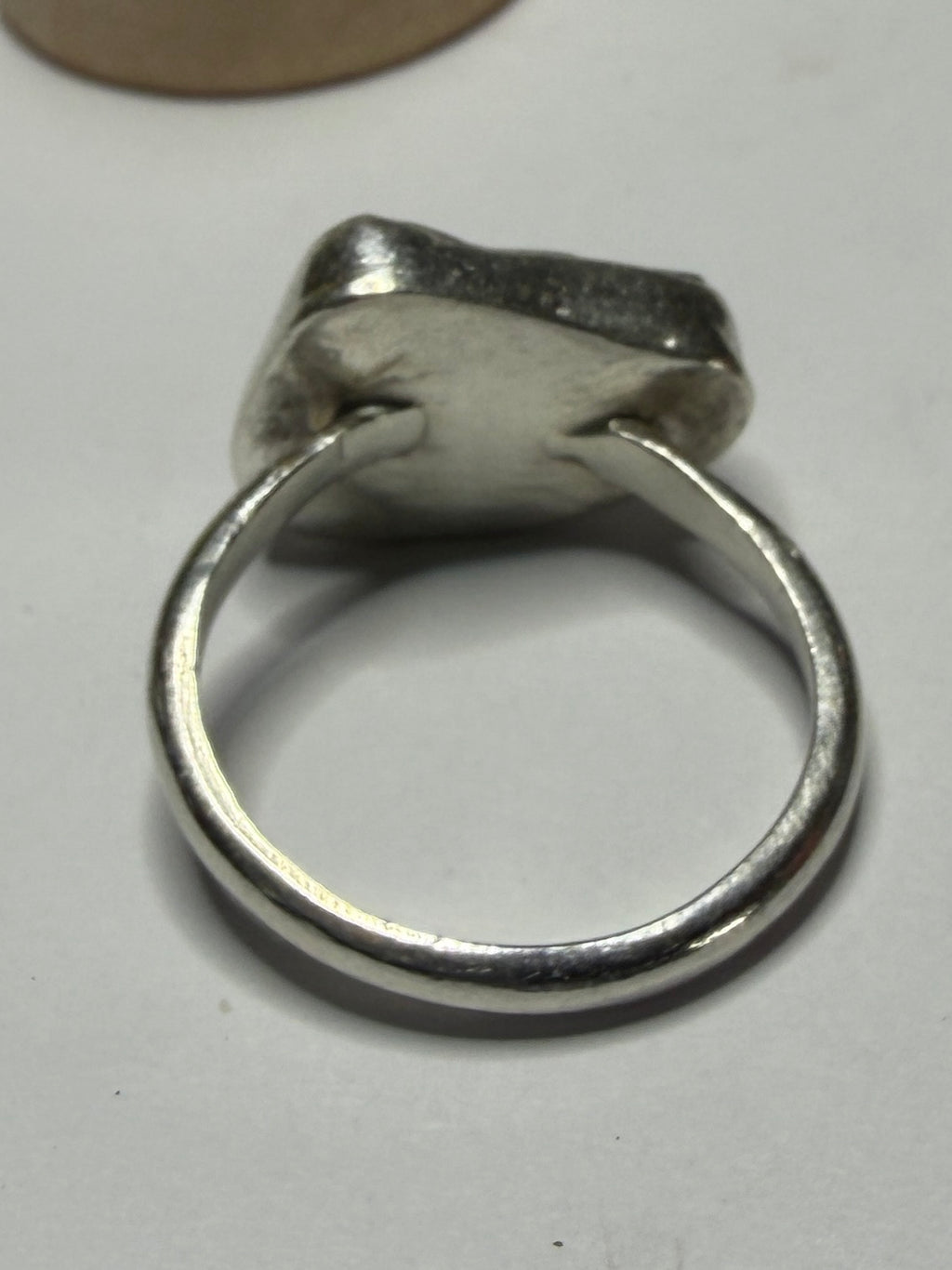 Handmade sterling silver ring with dark green sea glass. Size m