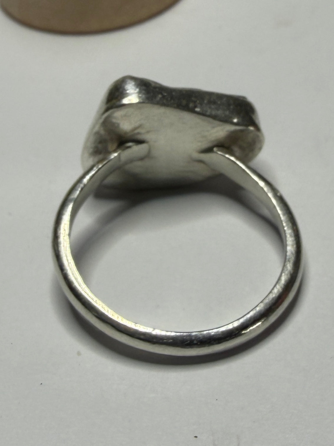 Handmade sterling silver ring with dark green sea glass. Size m & 1/2