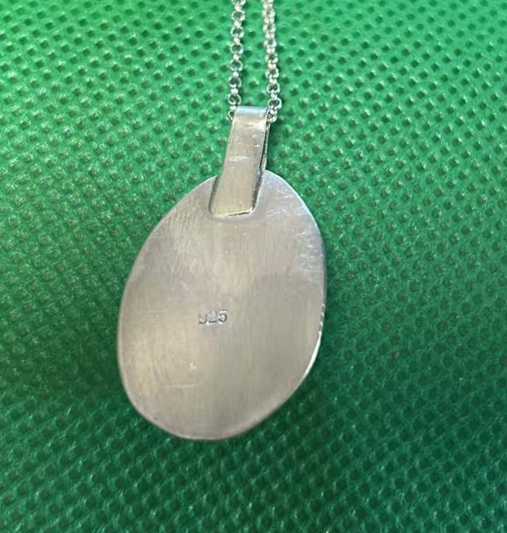 Handmade sterling silver and rose quartz stone pendant on an 18 inch necklace