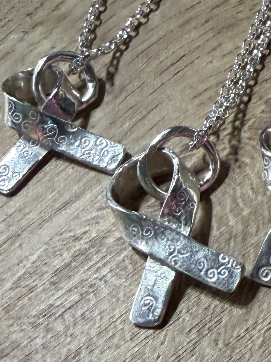 Handmade Sterling Silver Awareness Ribbon Pendant with a 20inch chain