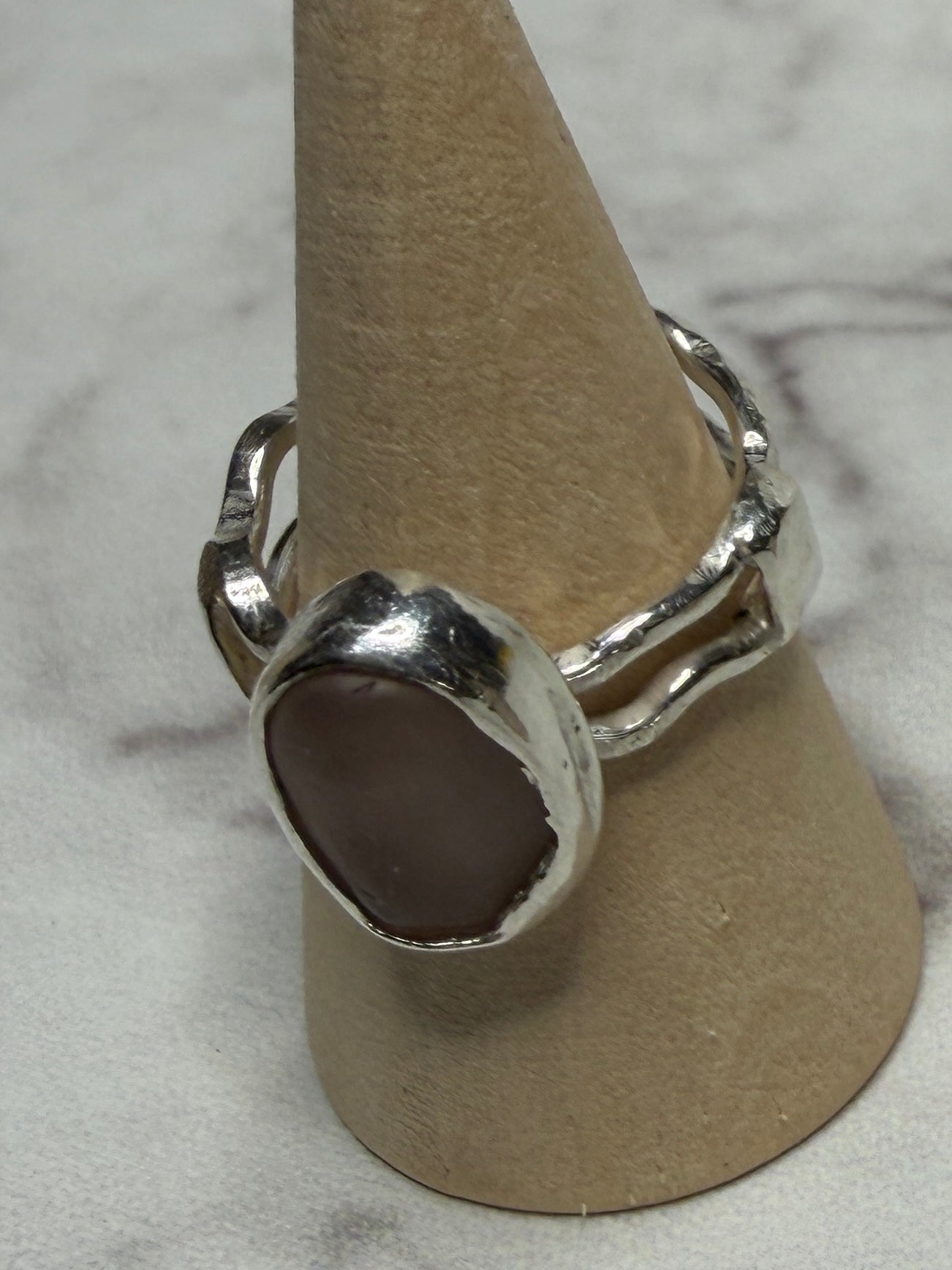 Handmade sterling silver wave ring with sea glass. Size L