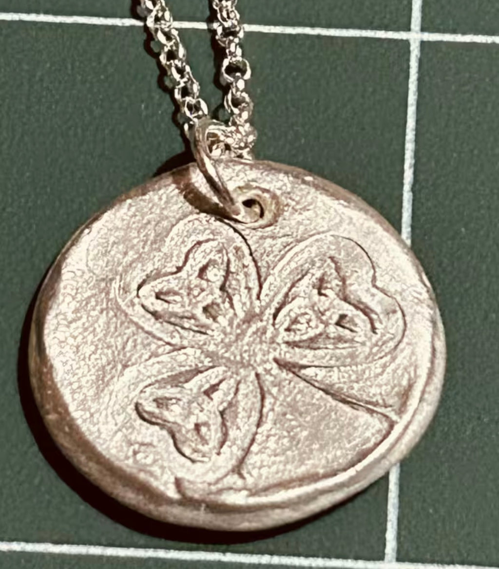Handmade solid fine silver shamrock pendant with 18 inch necklace