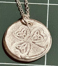 Handmade solid fine silver shamrock pendant with 18 inch necklace