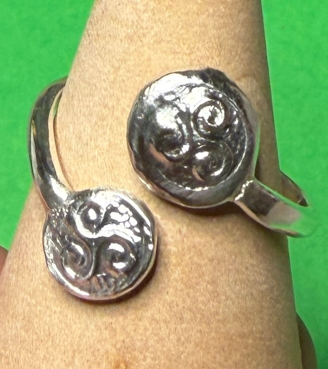 Handmade sterling silver Celtic Triskele adjustable ring