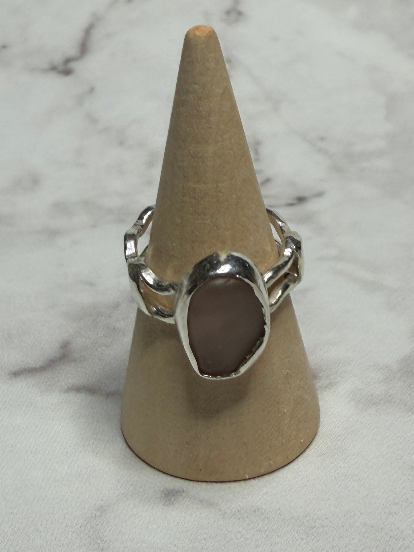 Handmade sterling silver wave ring with sea glass. Size L