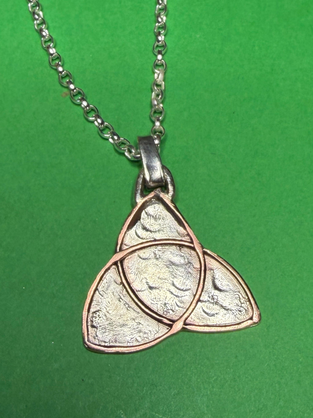 Handmade sterling silver and copper Celtic trinity pendant on 18 or 20 inch chain necklace