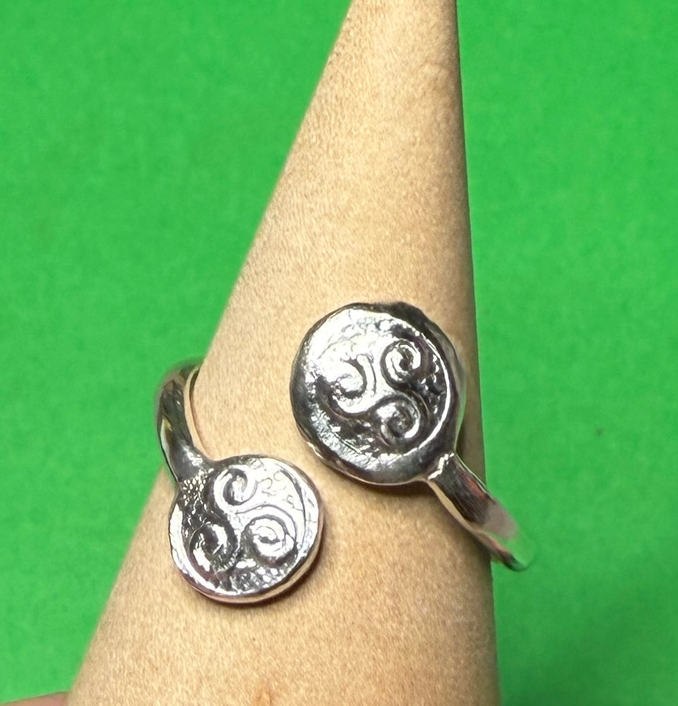 Handmade sterling silver Celtic Triskele adjustable ring