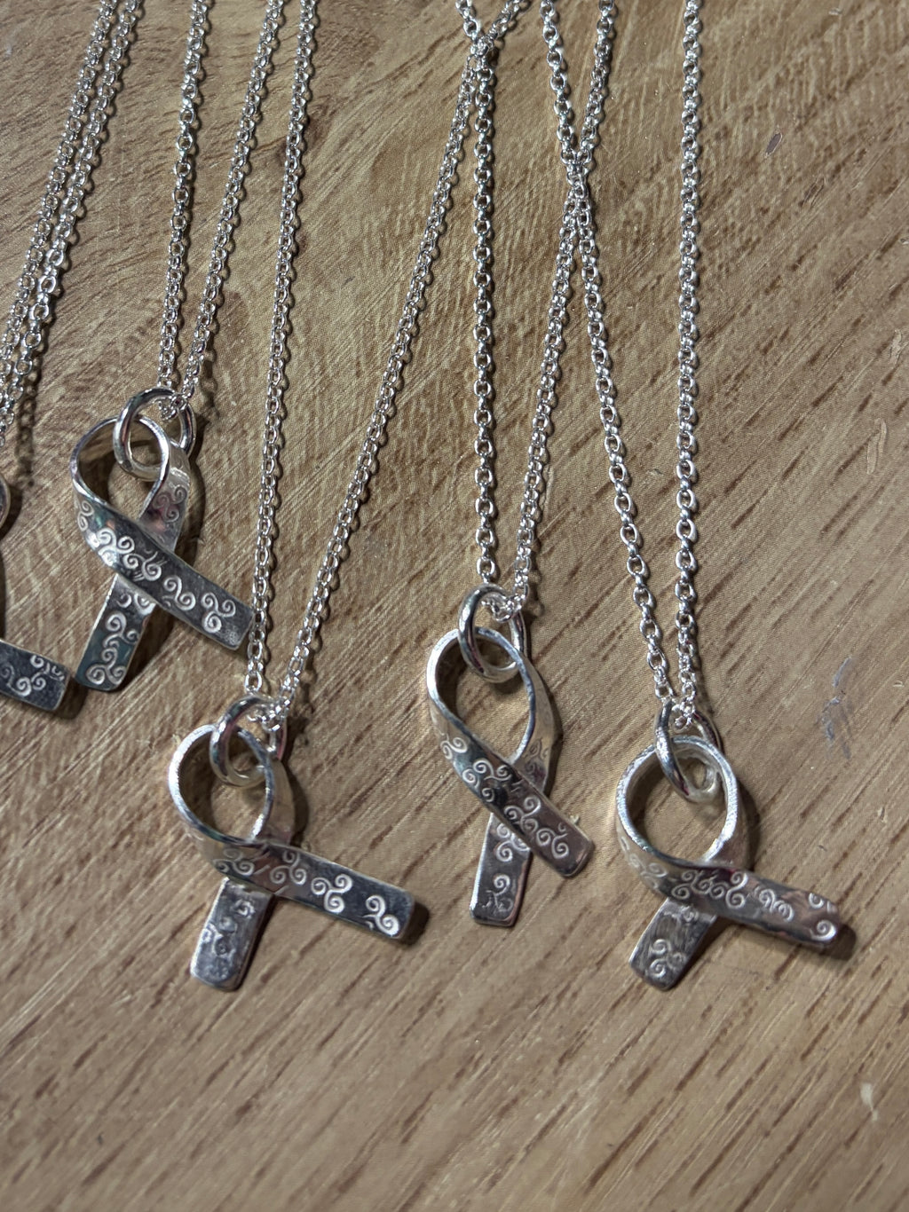 Handmade Sterling Silver Awareness Ribbon Pendant with a 20inch chain