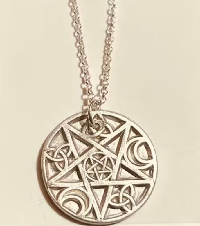 Handmade solid fine silver Star with Celtic design pendant with 18 inch necklace