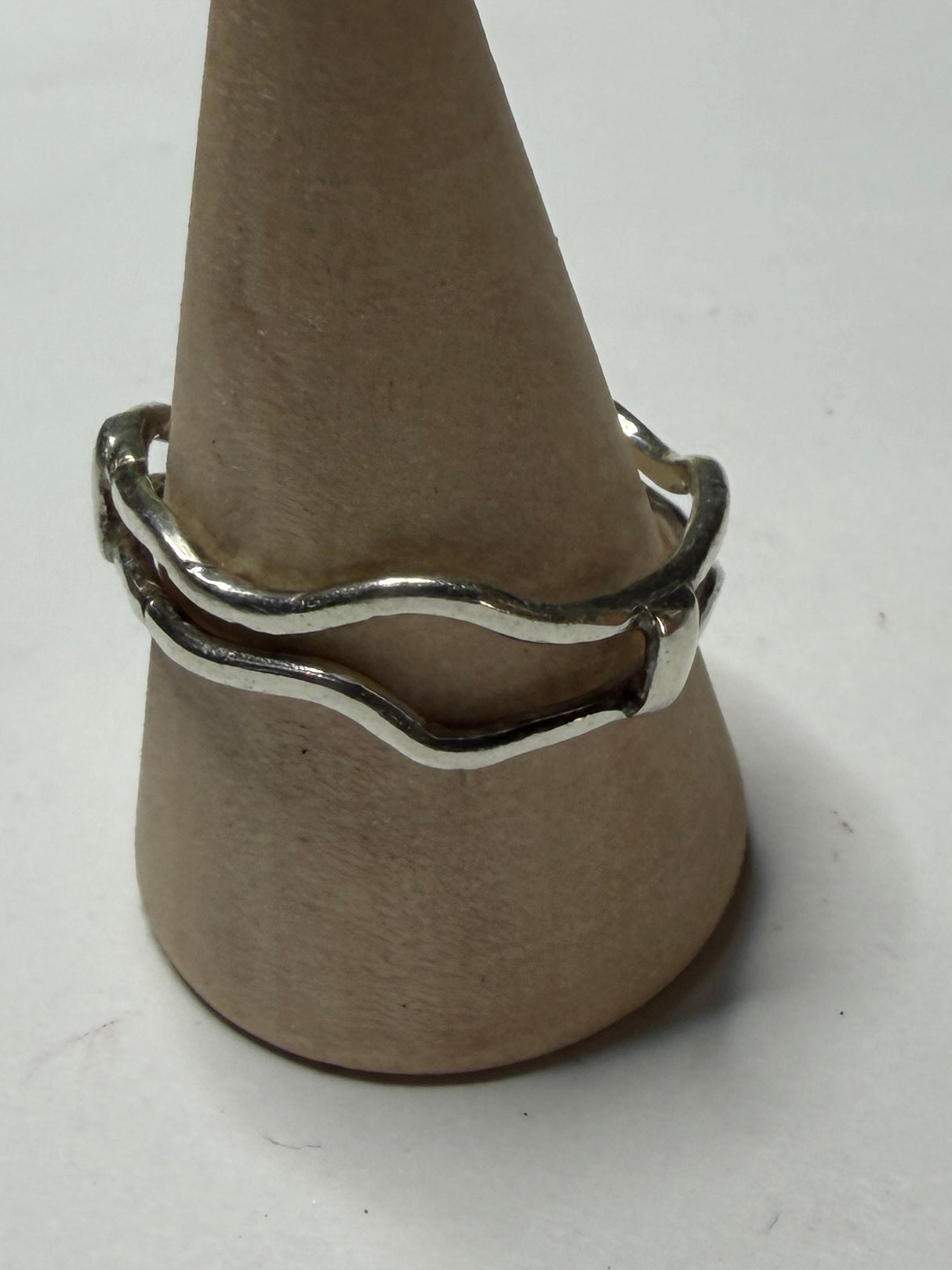 Handmade sterling silver wave ring with blue sea glass