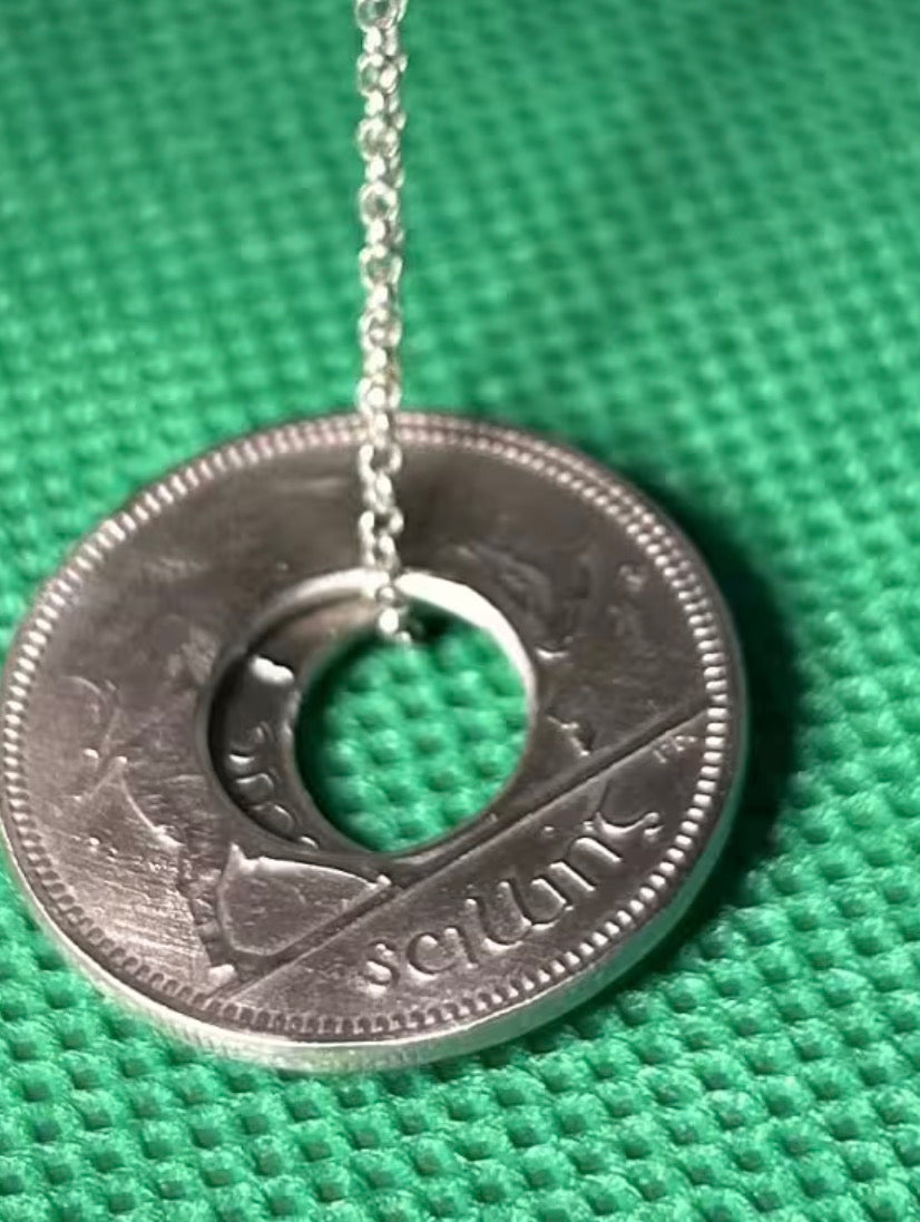 Handmade double coin pendant on an 18 inch necklace
