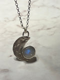 Handmade sterling silver moonstone pendant. 18 or 20 inch chain.