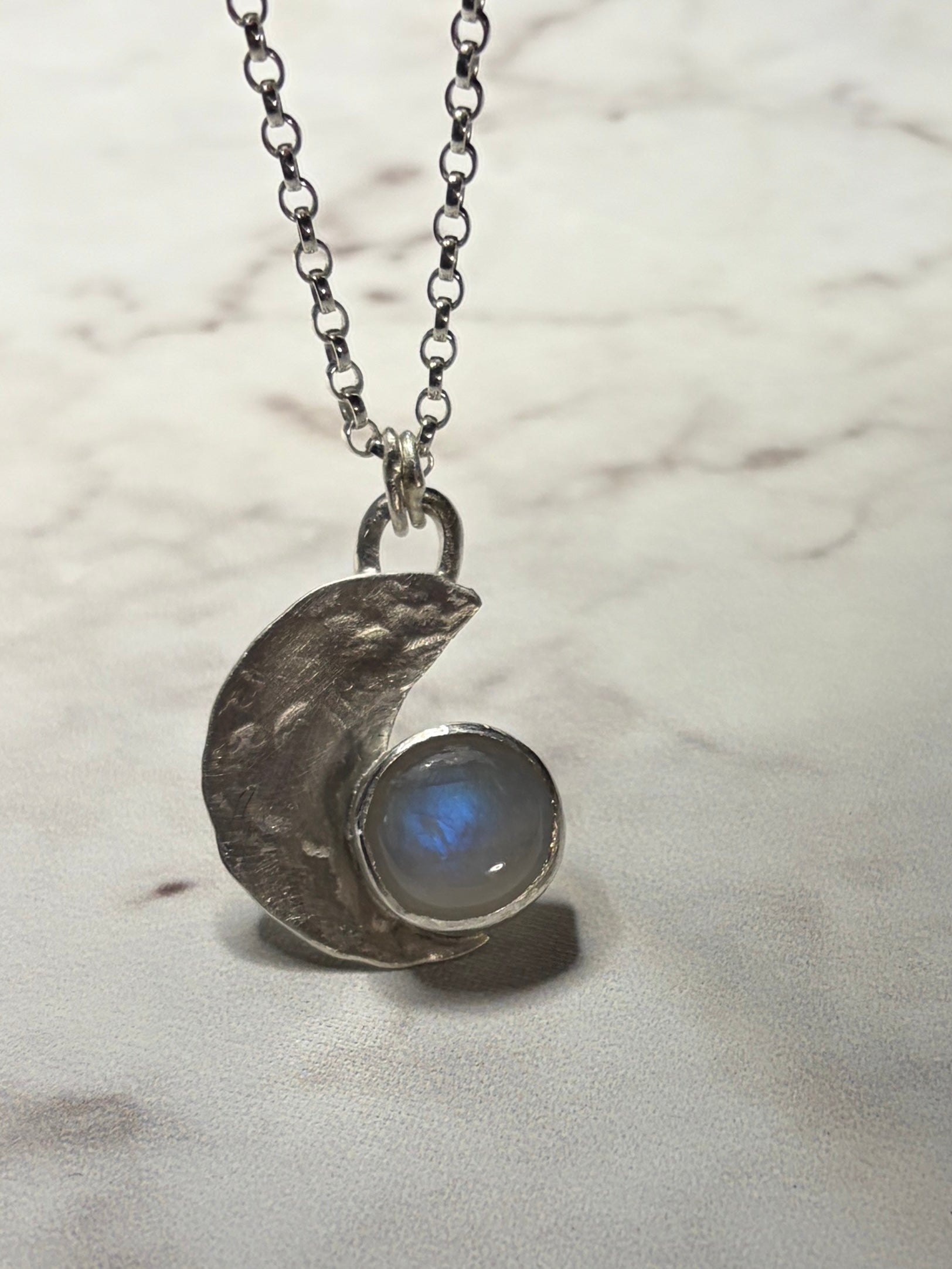 Handmade sterling silver moonstone pendant. 18 or 20 inch chain.