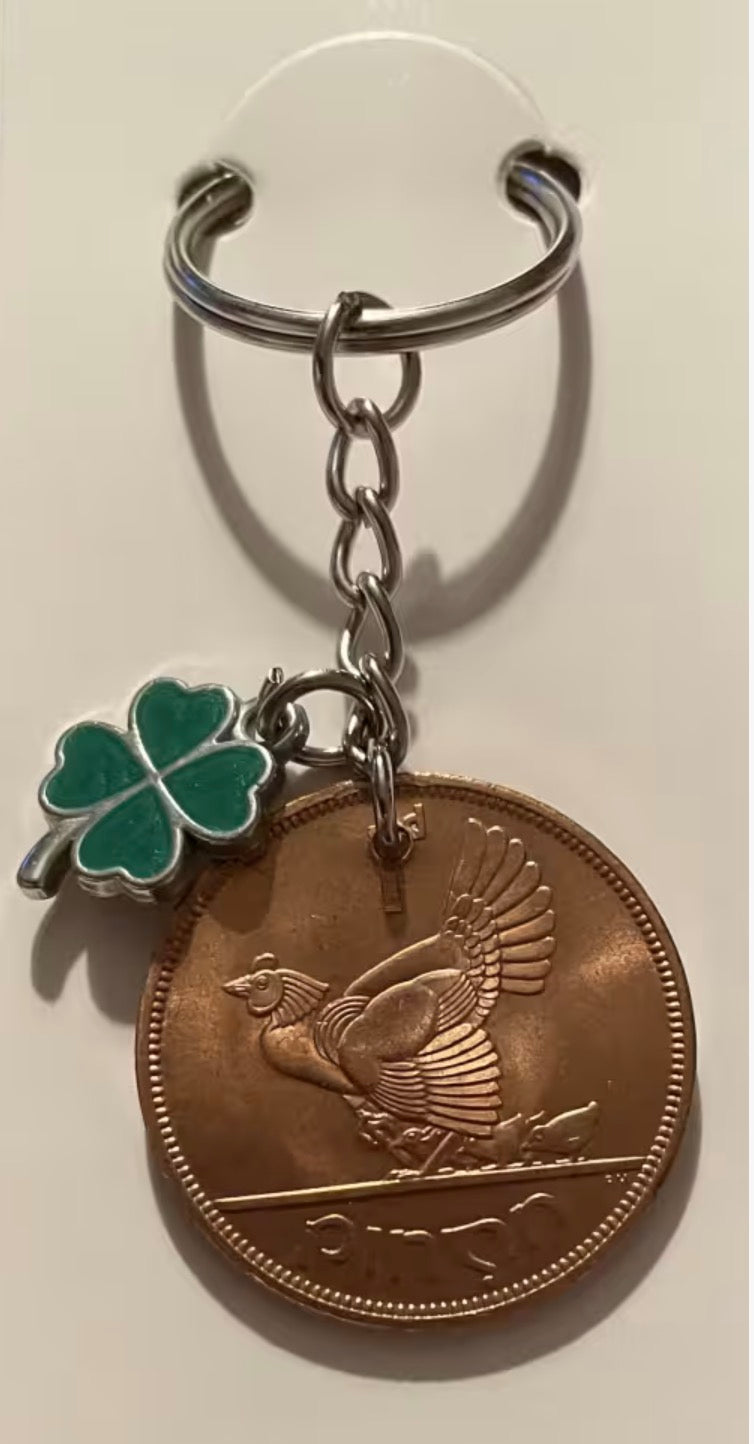 Lucky Irish Penny Pingin Pre Decimal Uncirculated 1968 coin with charm keyring
