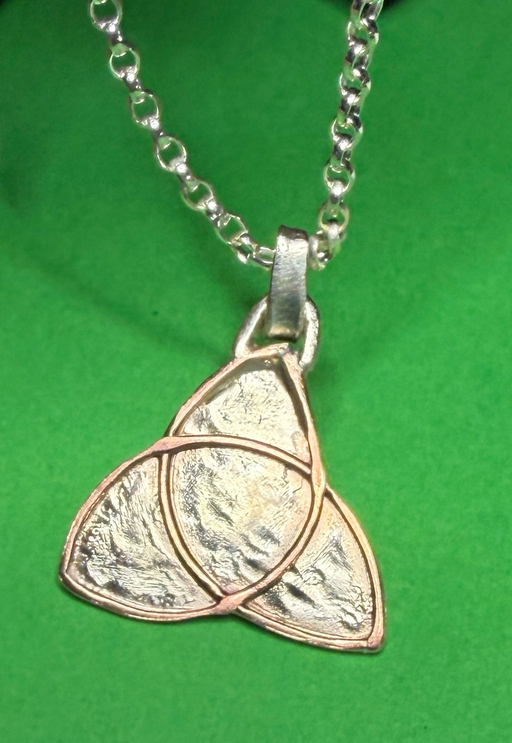 Handmade sterling silver and copper Celtic trinity pendant on 18 or 20 inch chain necklace