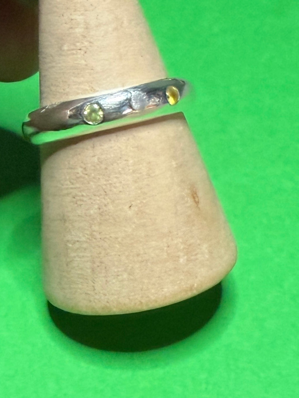 Handmade sterling silver ring with 3 CZ stones. Size N