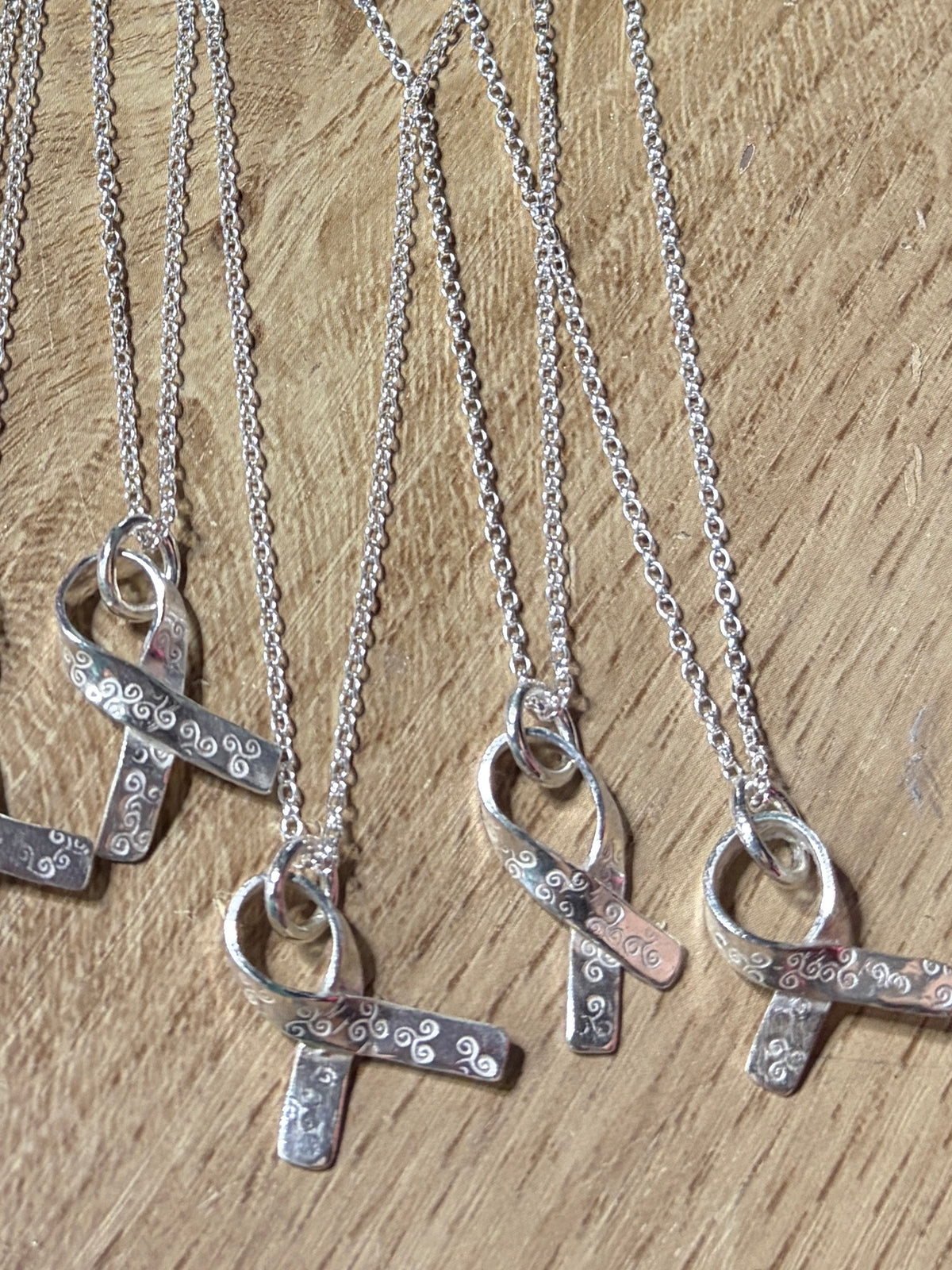 Handmade Sterling Silver Awareness Ribbon Pendant with a 20inch chain