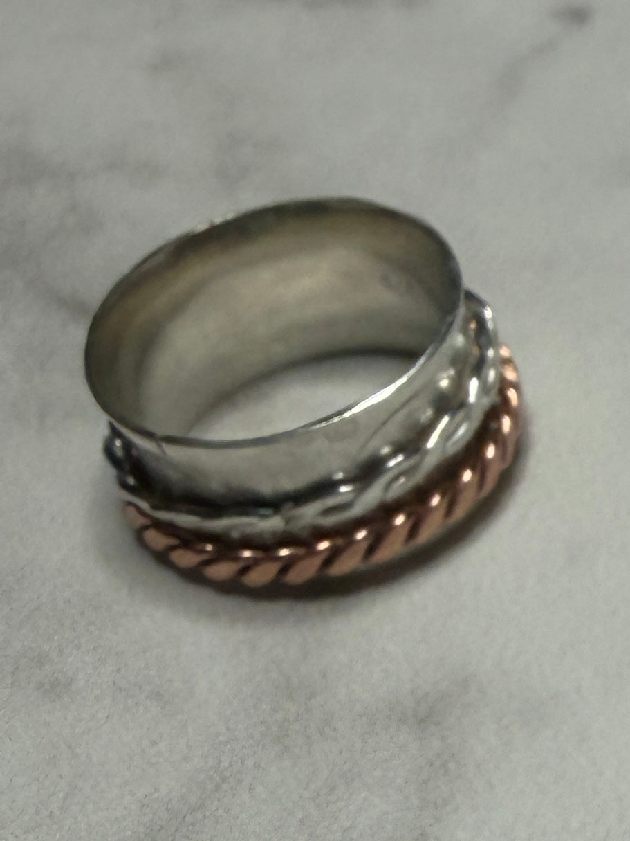 Sterling silver and copper spinner fidget anxiety ring. Small sizes for children available