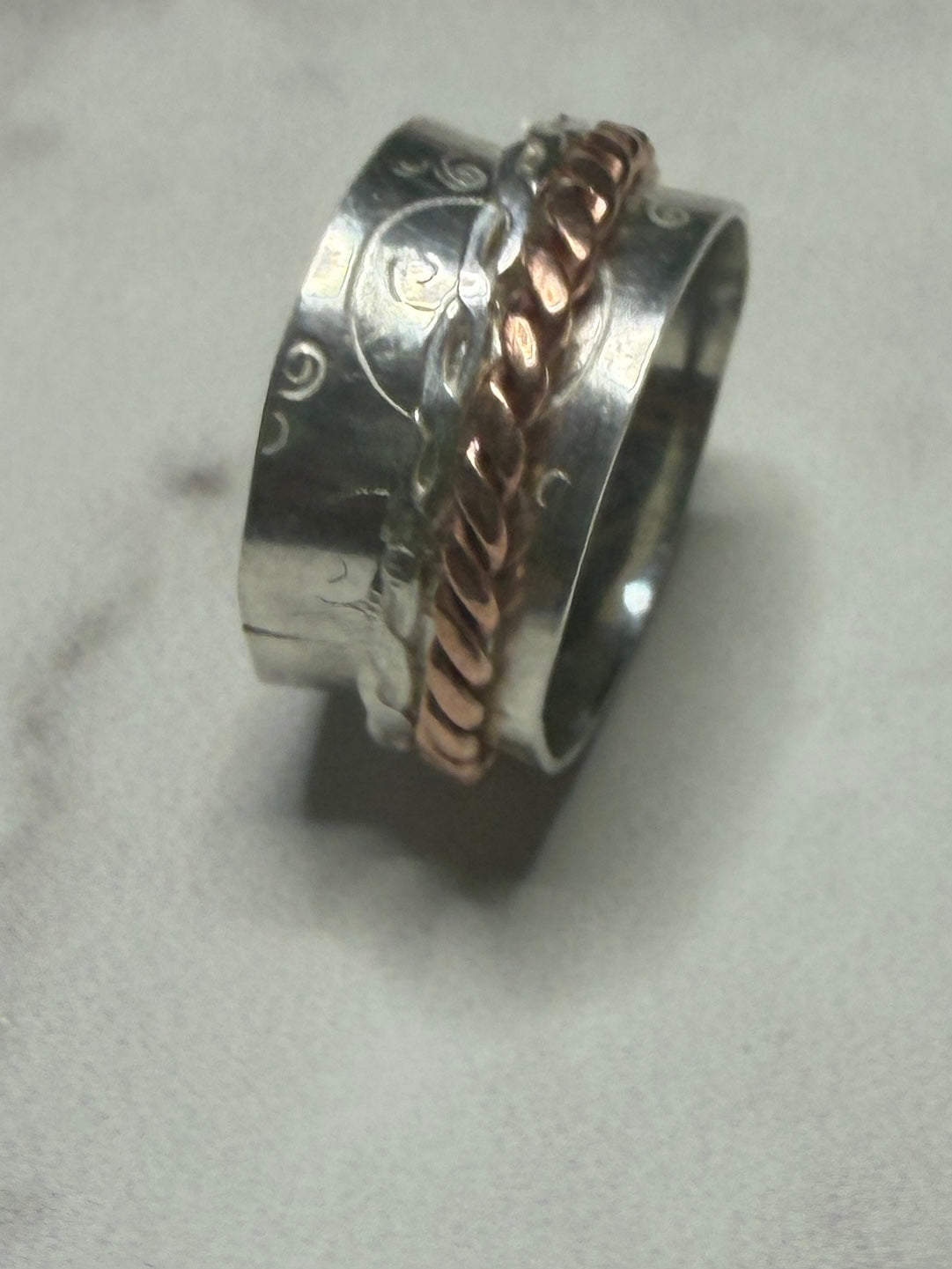 Sterling silver and copper spinner fidget anxiety ring. Small sizes for children available