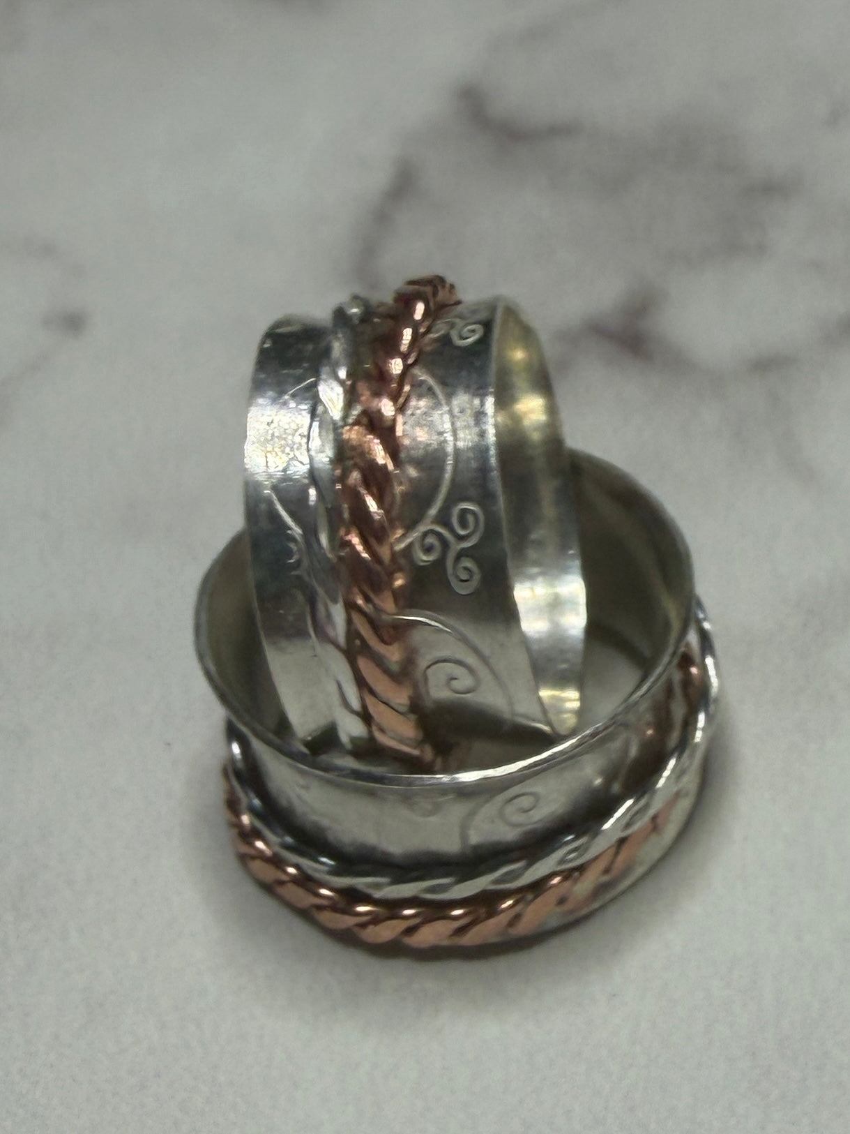Sterling silver and copper spinner fidget anxiety ring. Small sizes for children available