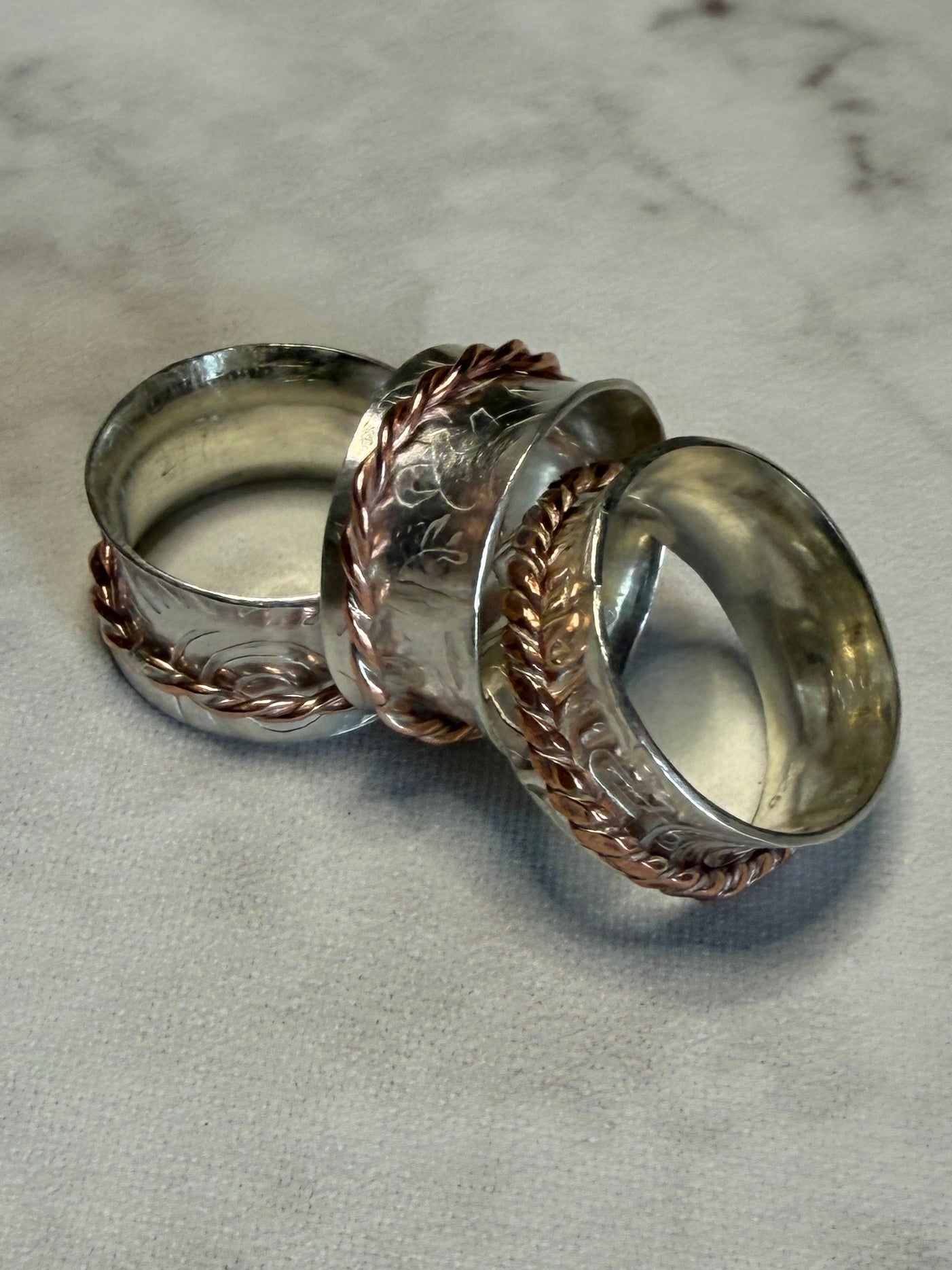 Sterling silver and copper spinner fidget anxiety ring. Small sizes for children available
