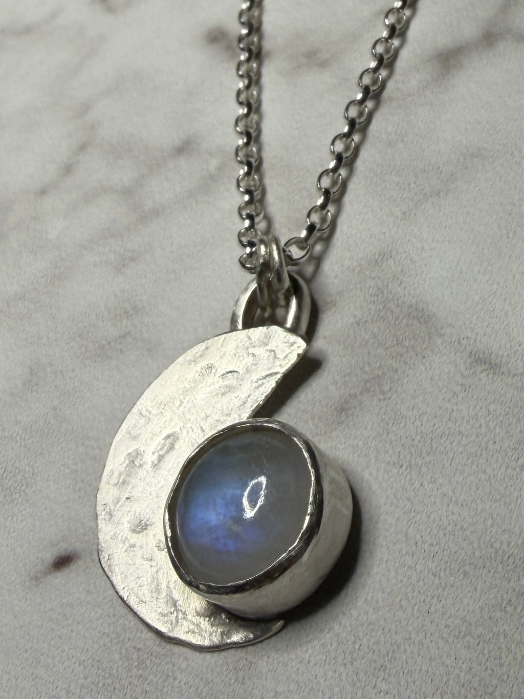 Handmade sterling silver moonstone pendant. 18 or 20 inch chain.
