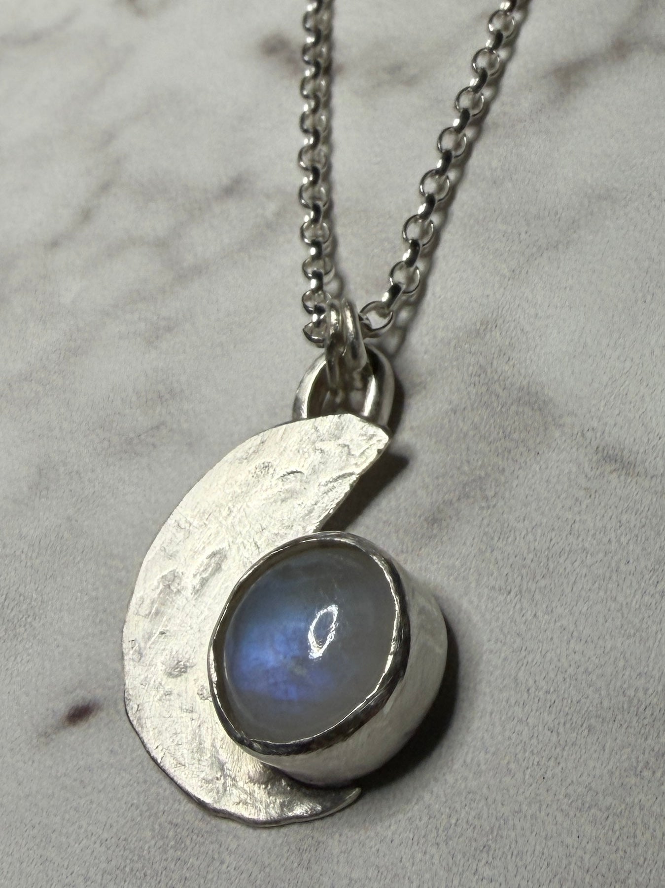 Handmade sterling silver moonstone pendant. 18 or 20 inch chain.
