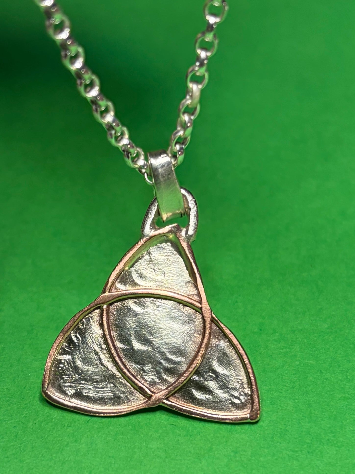 Handmade sterling silver and copper Celtic trinity pendant on 18 or 20 inch chain necklace