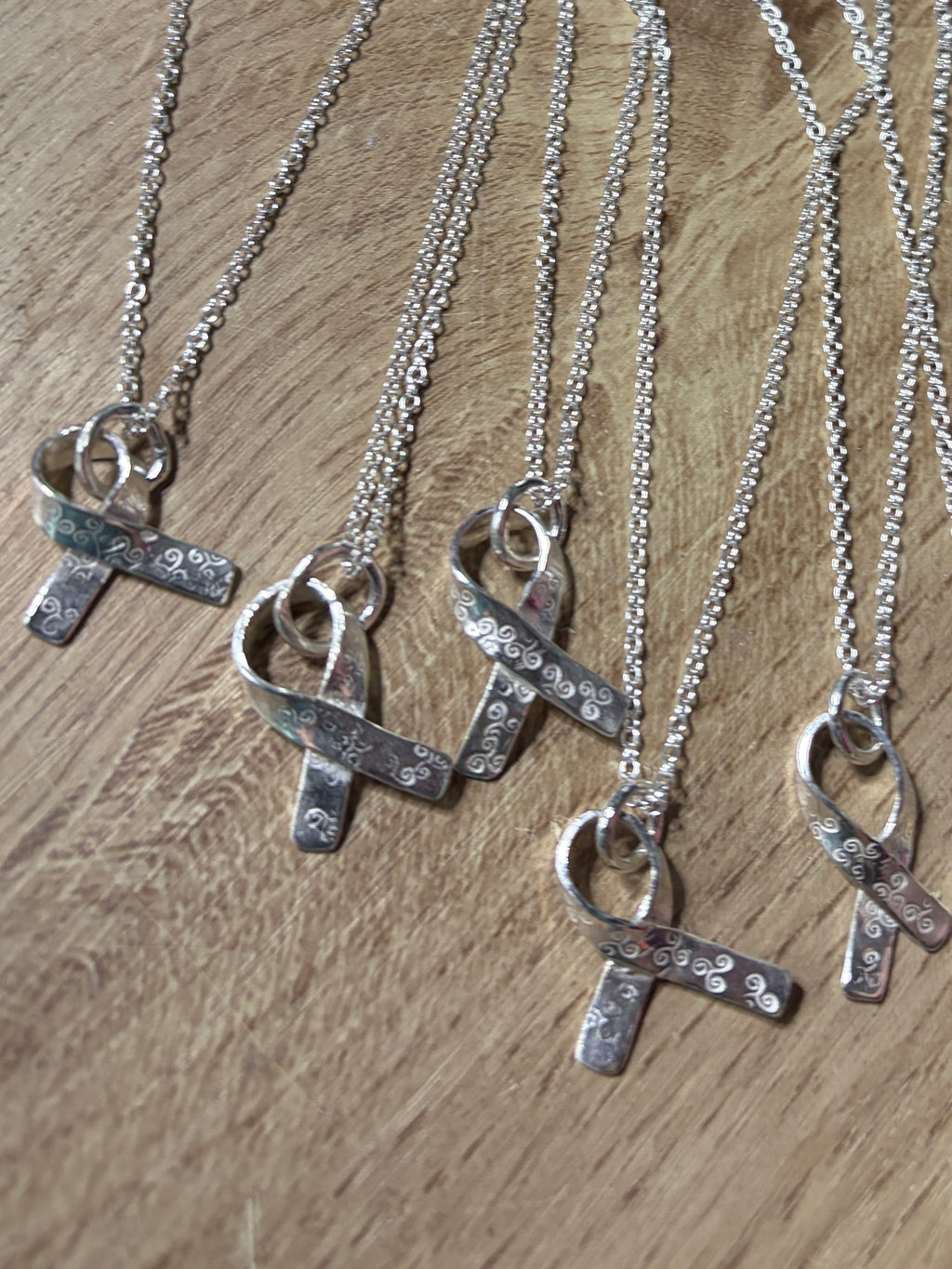 Handmade Sterling Silver Awareness Ribbon Pendant with a 20inch chain