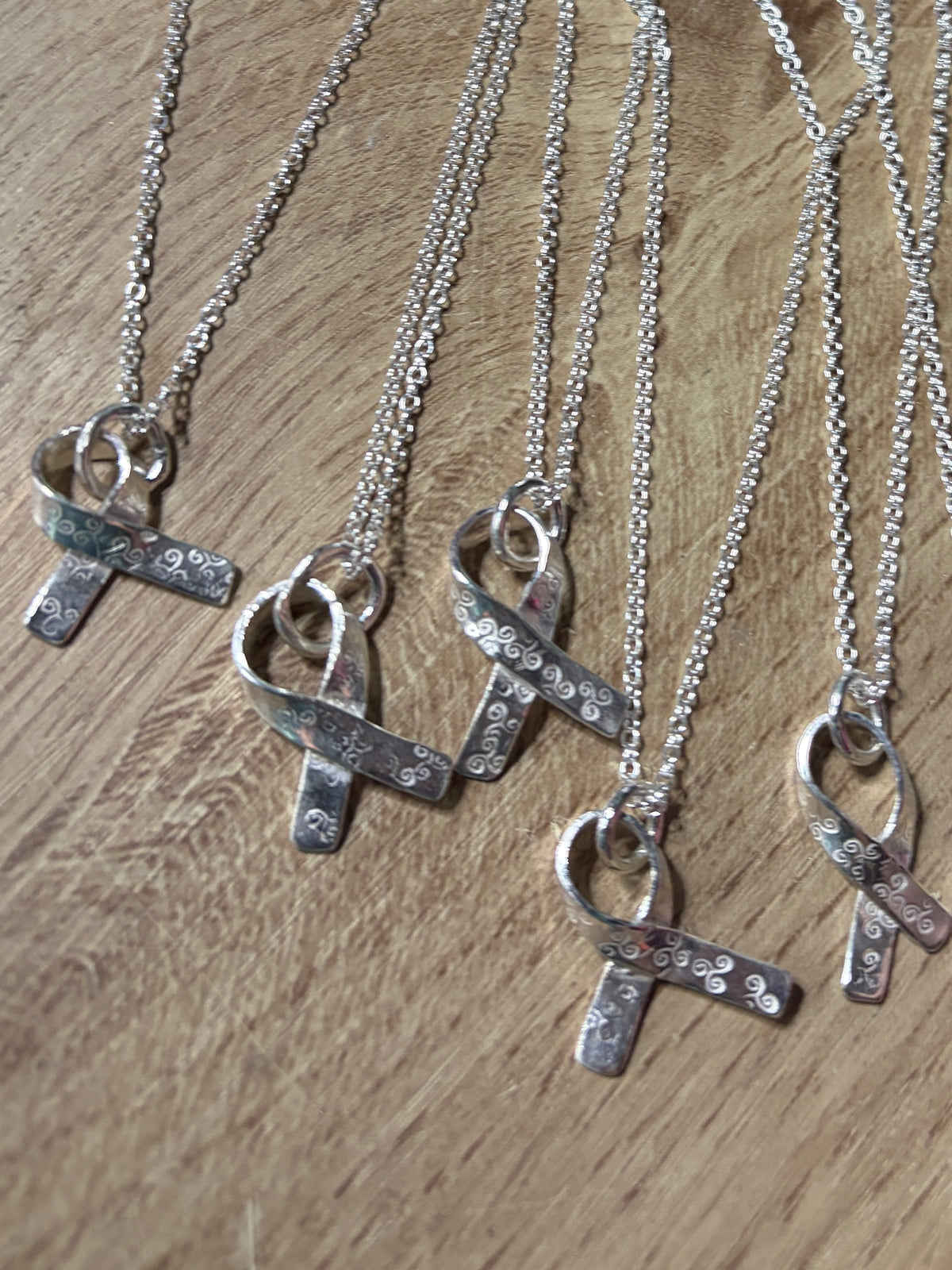 Handmade Sterling Silver Awareness Ribbon Pendant with a 20inch chain