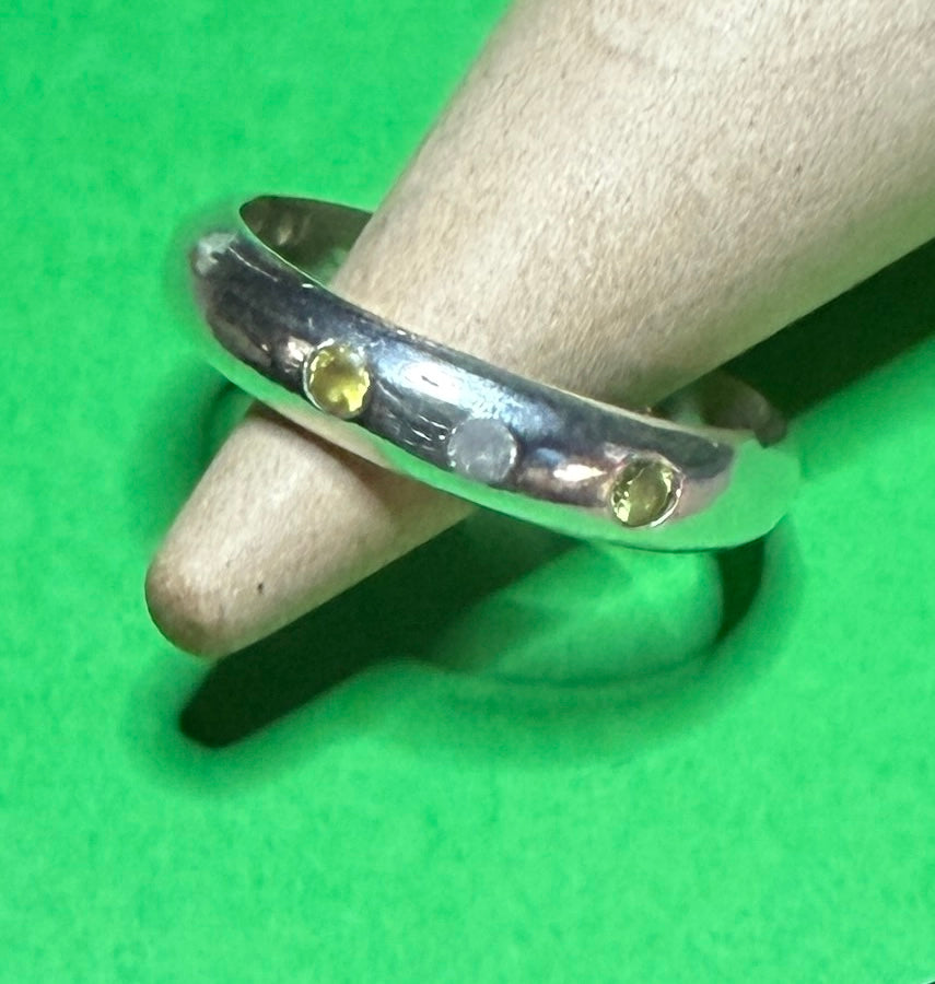 Handmade sterling silver ring with 3 CZ stones. Size N