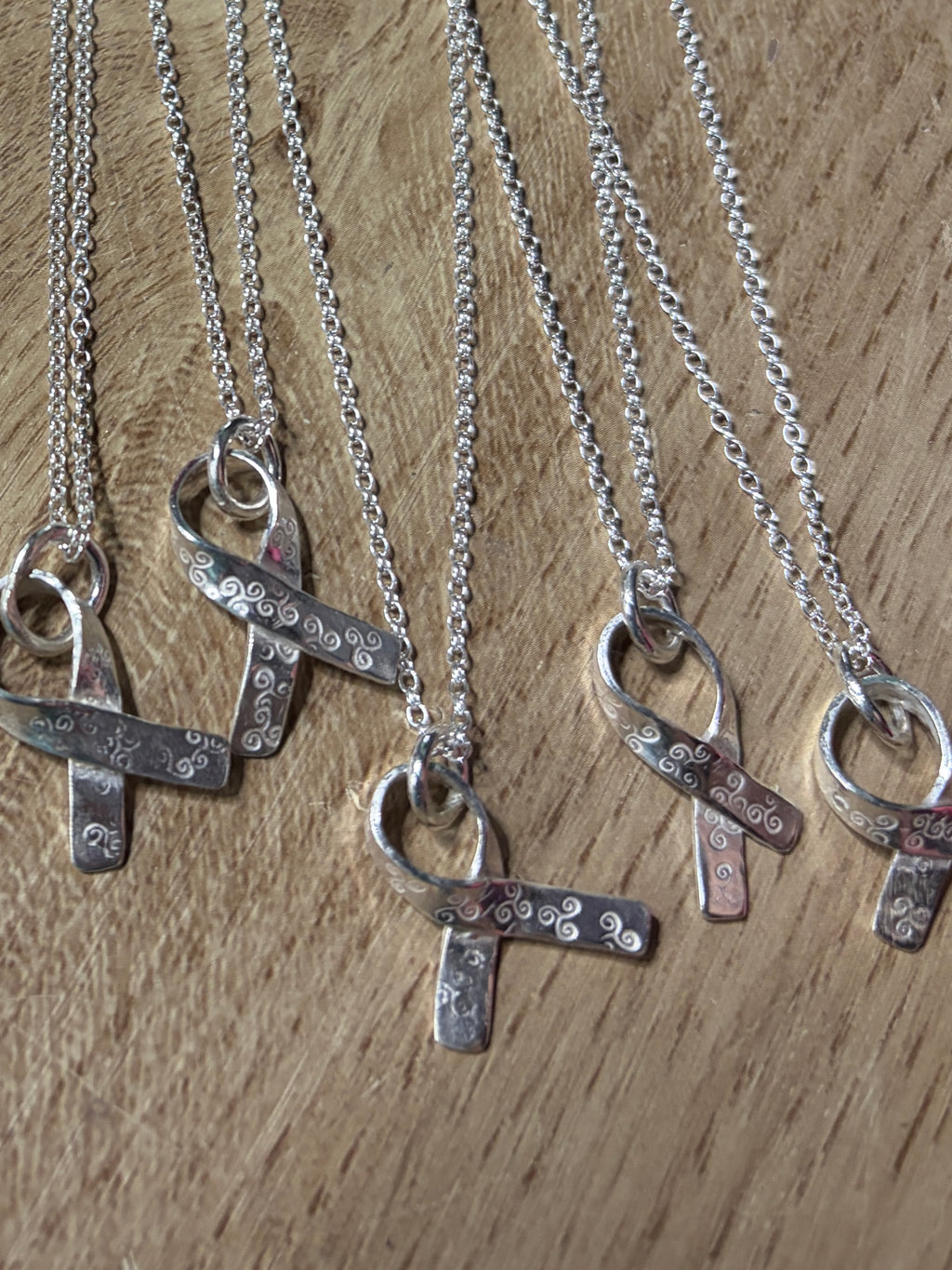 Handmade Sterling Silver Awareness Ribbon Pendant with a 20inch chain