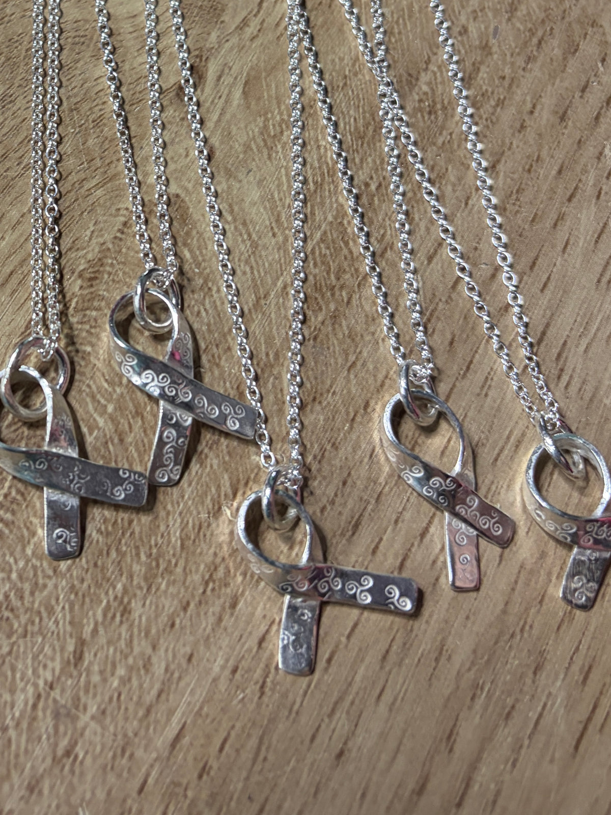 Handmade Sterling Silver Awareness Ribbon Pendant with a 20inch chain