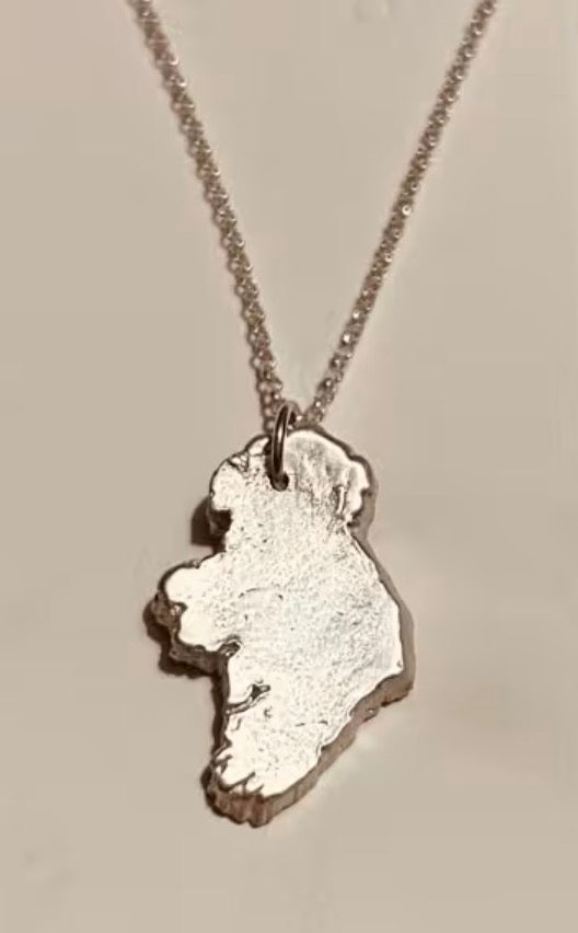 Ireland map Pendant  Handmade Crafted Fine Silver with 18 inch sterling silver chain