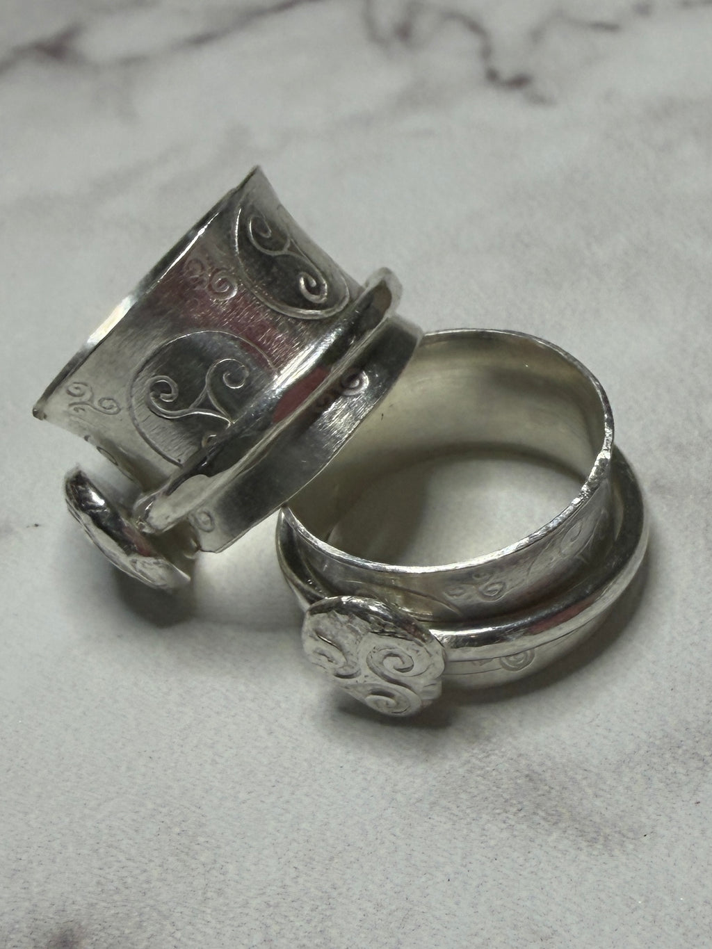 Handmade sterling silver Triskele spinner ring. Good for fidgeting and anti anxiety
