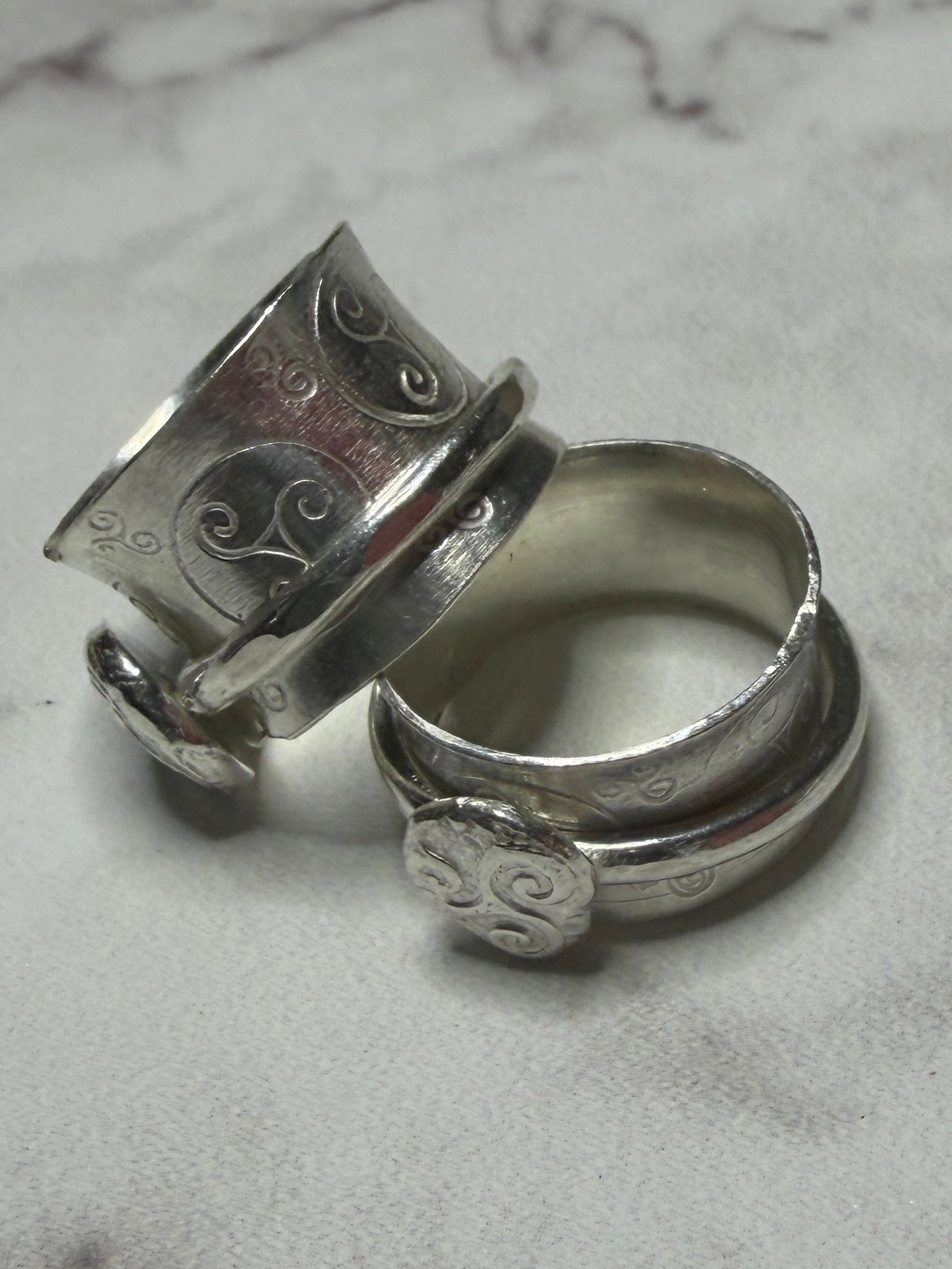 Handmade sterling silver Triskele spinner ring. Good for fidgeting and anti anxiety