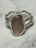 Handmade sterling silver wave ring with sea glass. Size L